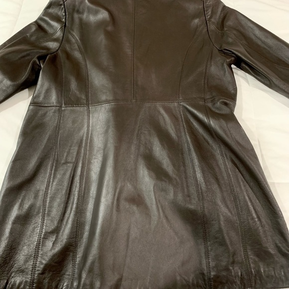 π» Very Chic Genuine Leather Coat, Full Knee Length, Fur Trim, Brown. L, Large - Picture 3 of 12